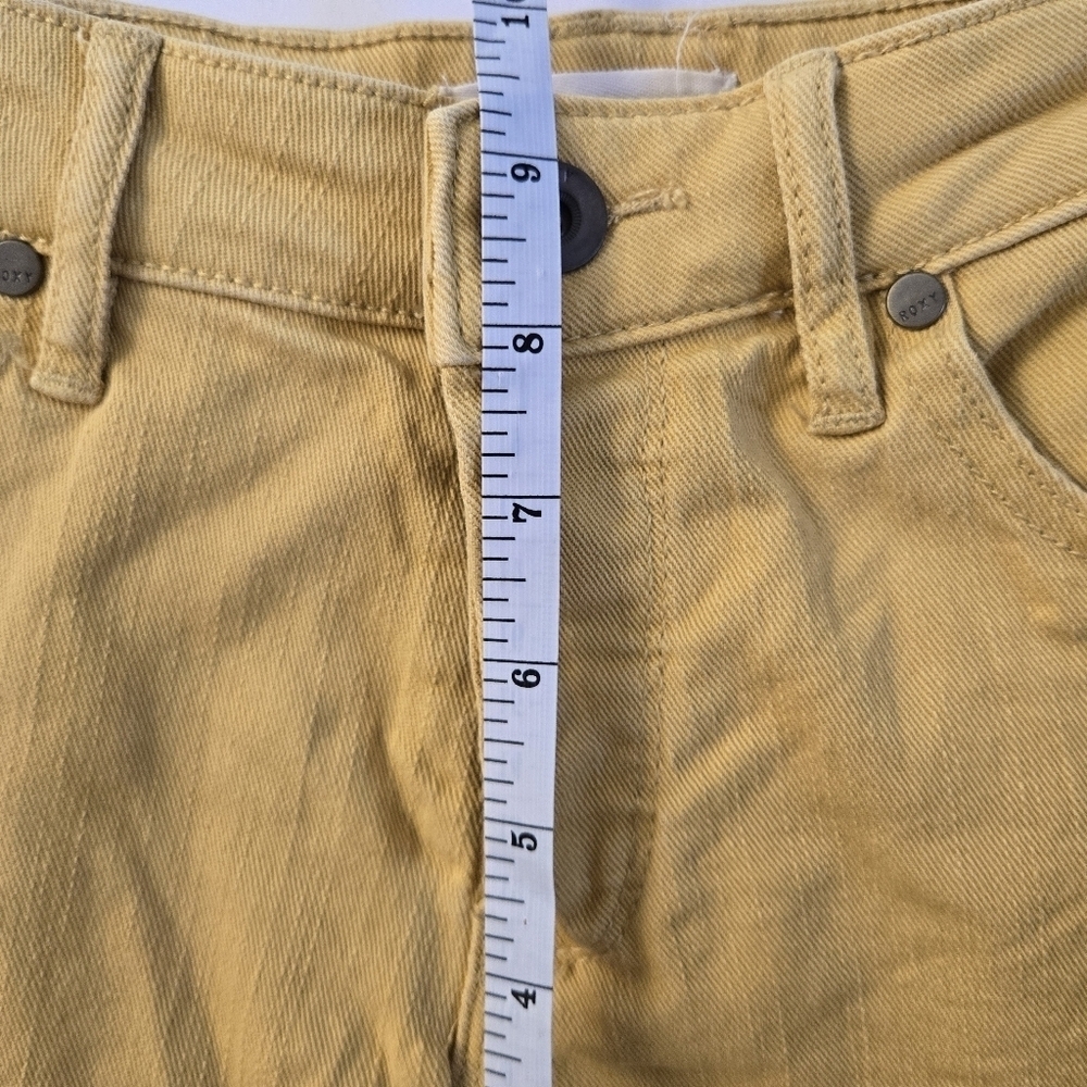Roxy mustard yellow denim cutoff distressed mid ti low rise short shorts sz 26 - Picture 6 of 10